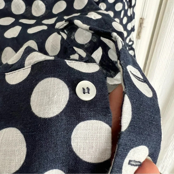 ZARA Blue White Linen Polka  Dot Button Down Long Sleeve Shirt size XS - Picture 8 of 8